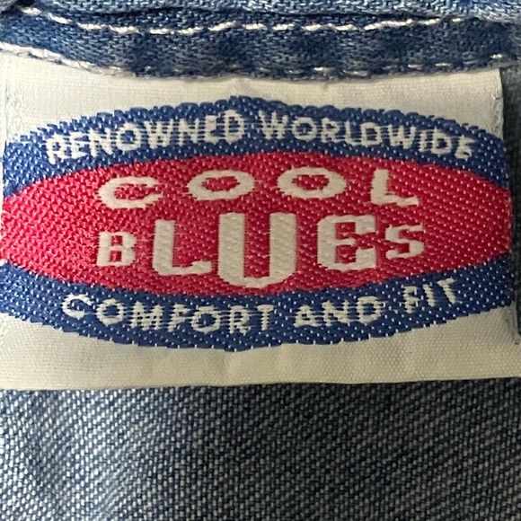 Vintage Cool Blues Embroidered Garden Teddy Bear Denim Button Down Shirt - Picture 7 of 9